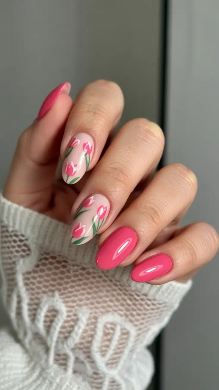 Tulipes motifs floraux ongles printemps 2026