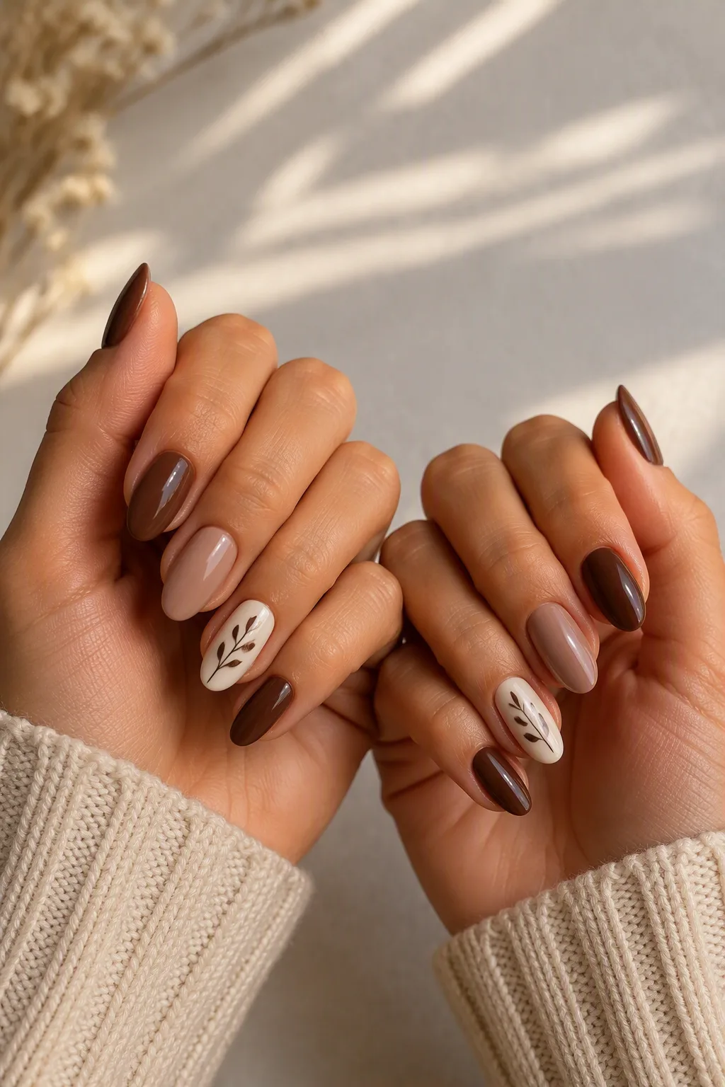 Manucure élégante de rentrée dans des tons nude, beige et chocolat. 💅🍂✨