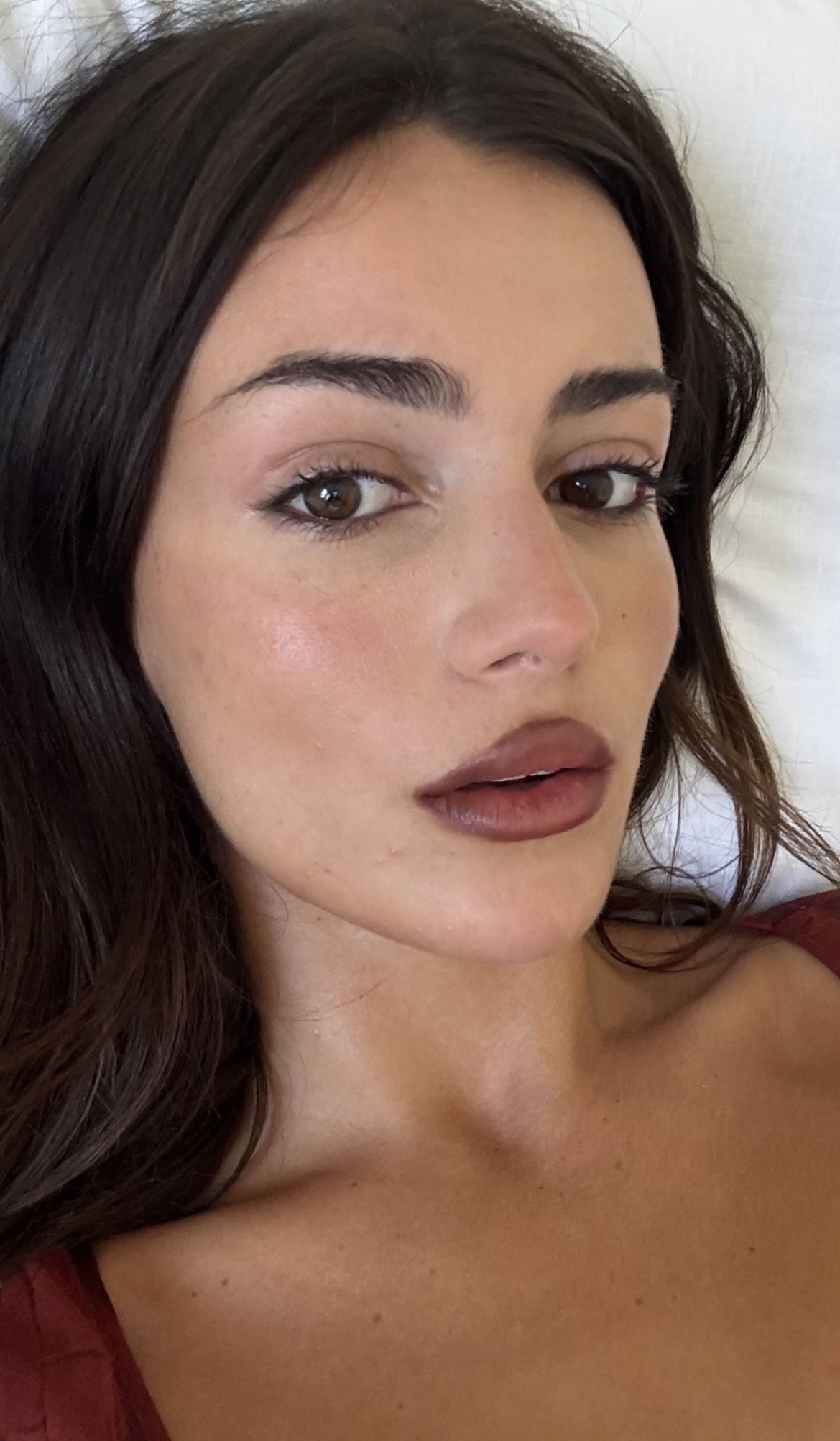 Maquillage lèvres vin rouge léger flou