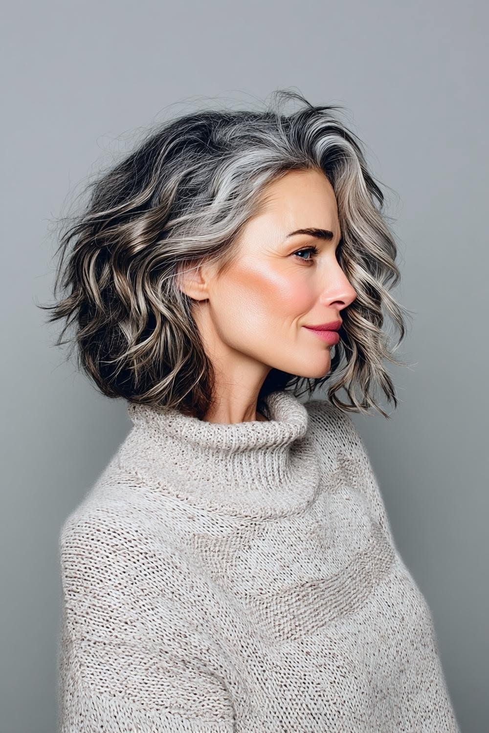 Cheveux poivre et sel avec volume