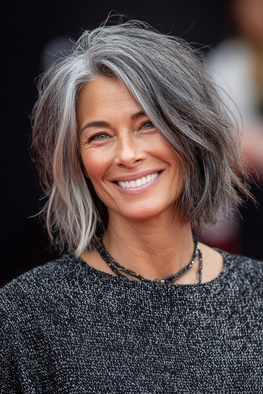 Cheveux gris naturels avec coupe moderne