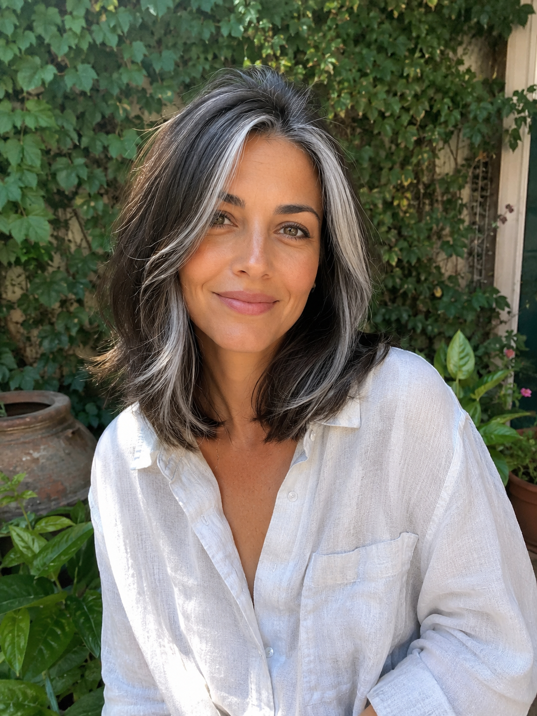 Cheveux bruns avec reflets gris subtils